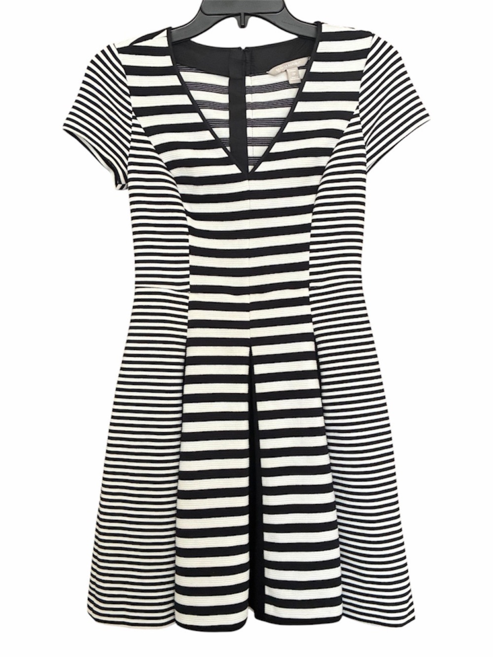 Banana Republic Black and White Striped Fit-and-Flare Dress